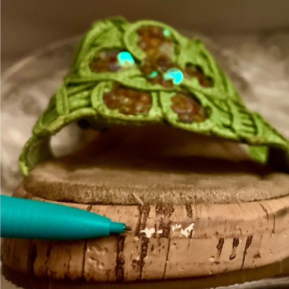 Mudd Women’s Size 7.5W Green Floral Open Toe Cork Wedge Platform Slip On Sandals - Picture 9 of 10